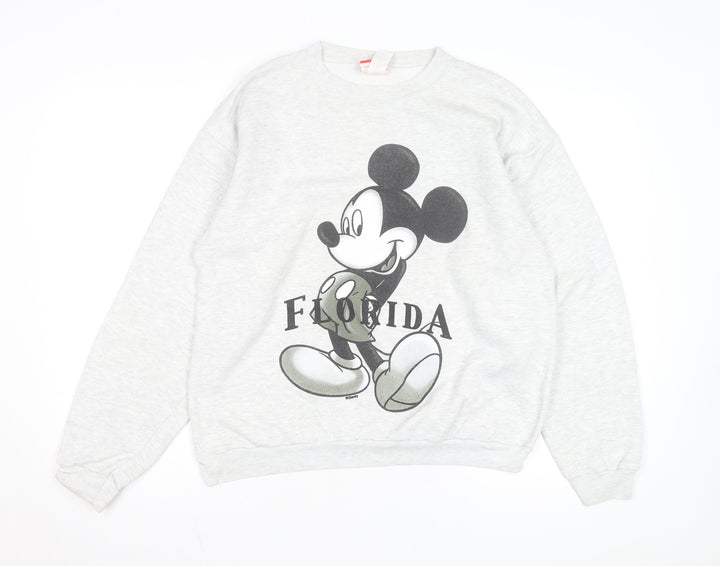 Disney Men Grey Mickey Mouse Florida Graphic Sweatshirt Medium