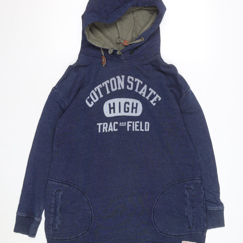 Polpo Women Blue Hooded Pullover Hoodie Cotton State Graphic Lined Size L