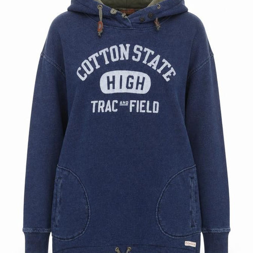 Polpo Women Blue Hooded Pullover Hoodie Cotton State Graphic Lined Size L