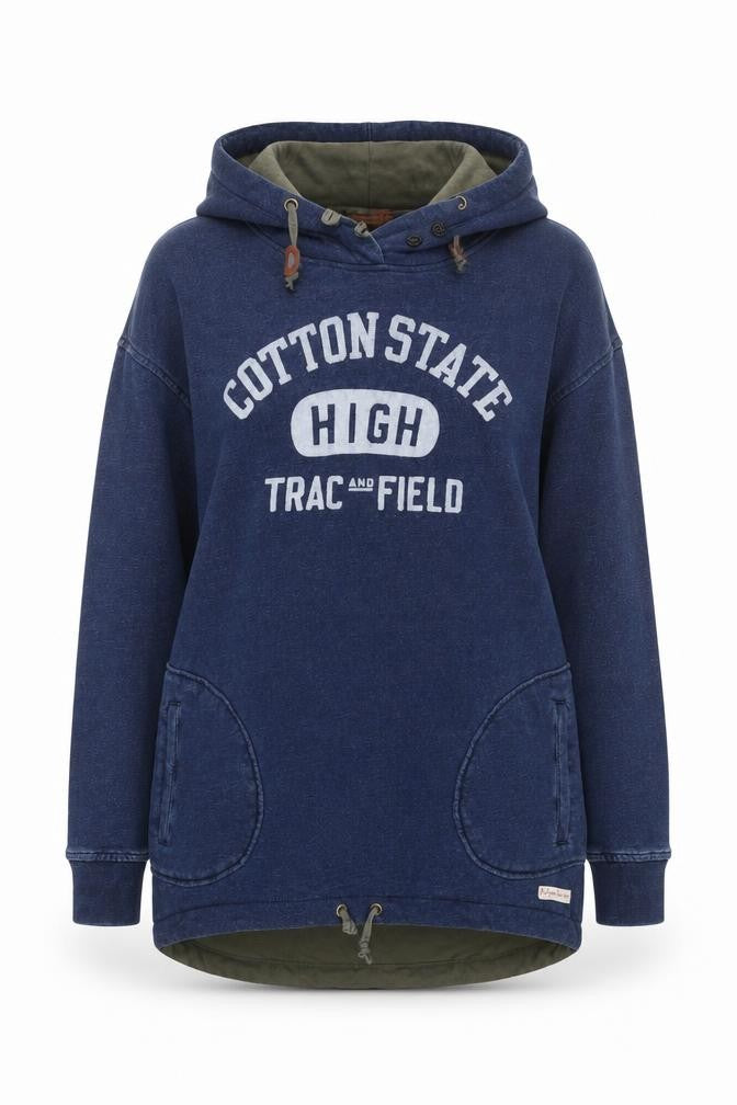 Polpo Women Blue Hooded Pullover Hoodie Cotton State Graphic Lined Size L