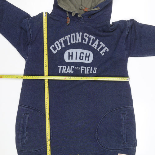 Polpo Women Blue Hooded Pullover Hoodie Cotton State Graphic Lined Size L