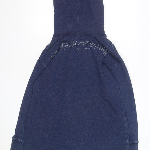 Polpo Women Blue Hooded Pullover Hoodie Cotton State Graphic Lined Size L