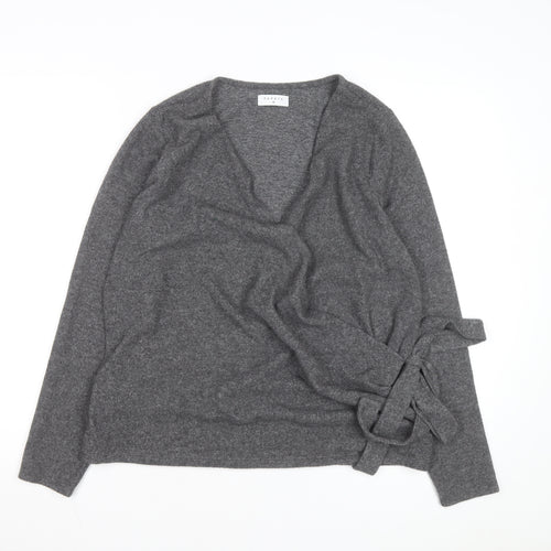 Papaya Women's Grey Wrap Knit Jumper Size 18 V-Neck Long Sleeve