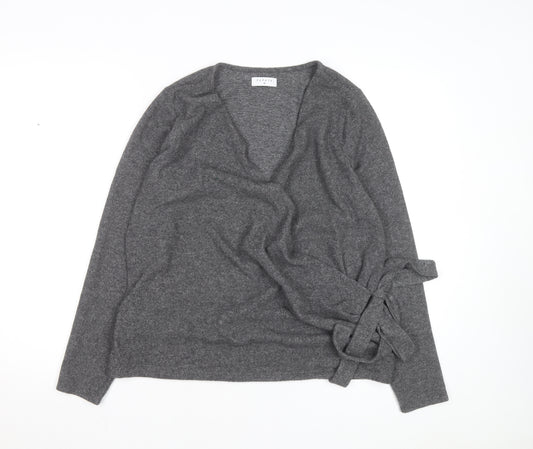Papaya Women's Grey Wrap Knit Jumper Size 18 V-Neck Long Sleeve