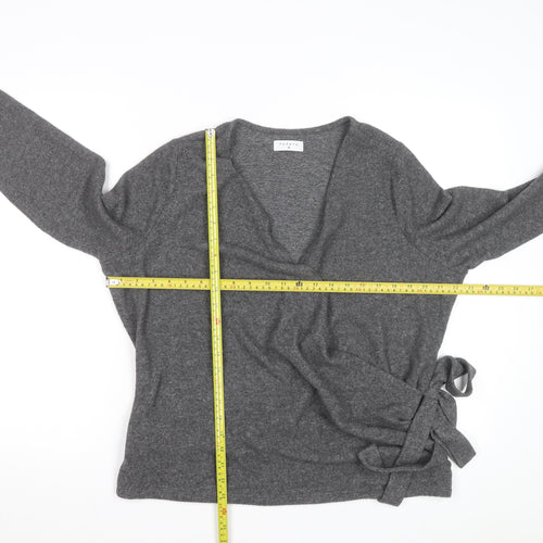 Papaya Women's Grey Wrap Knit Jumper Size 18 V-Neck Long Sleeve