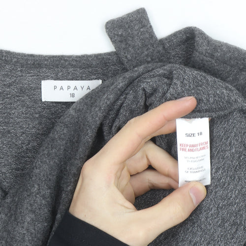 Papaya Women's Grey Wrap Knit Jumper Size 18 V-Neck Long Sleeve