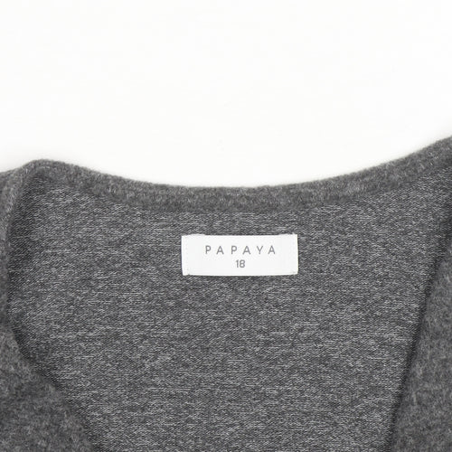 Papaya Women's Grey Wrap Knit Jumper Size 18 V-Neck Long Sleeve