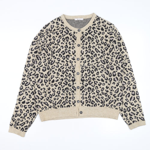 Tu Women Beige Leopard Print Long Sleeve Cardigan Size 14