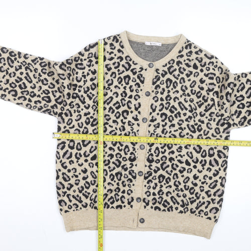 Tu Women Beige Leopard Print Long Sleeve Cardigan Size 14