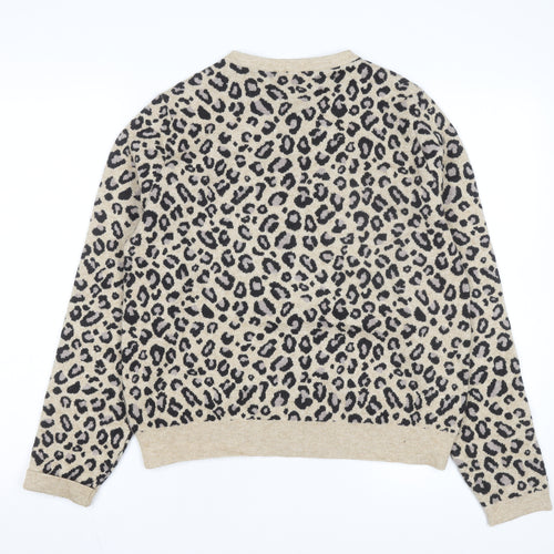Tu Women Beige Leopard Print Long Sleeve Cardigan Size 14