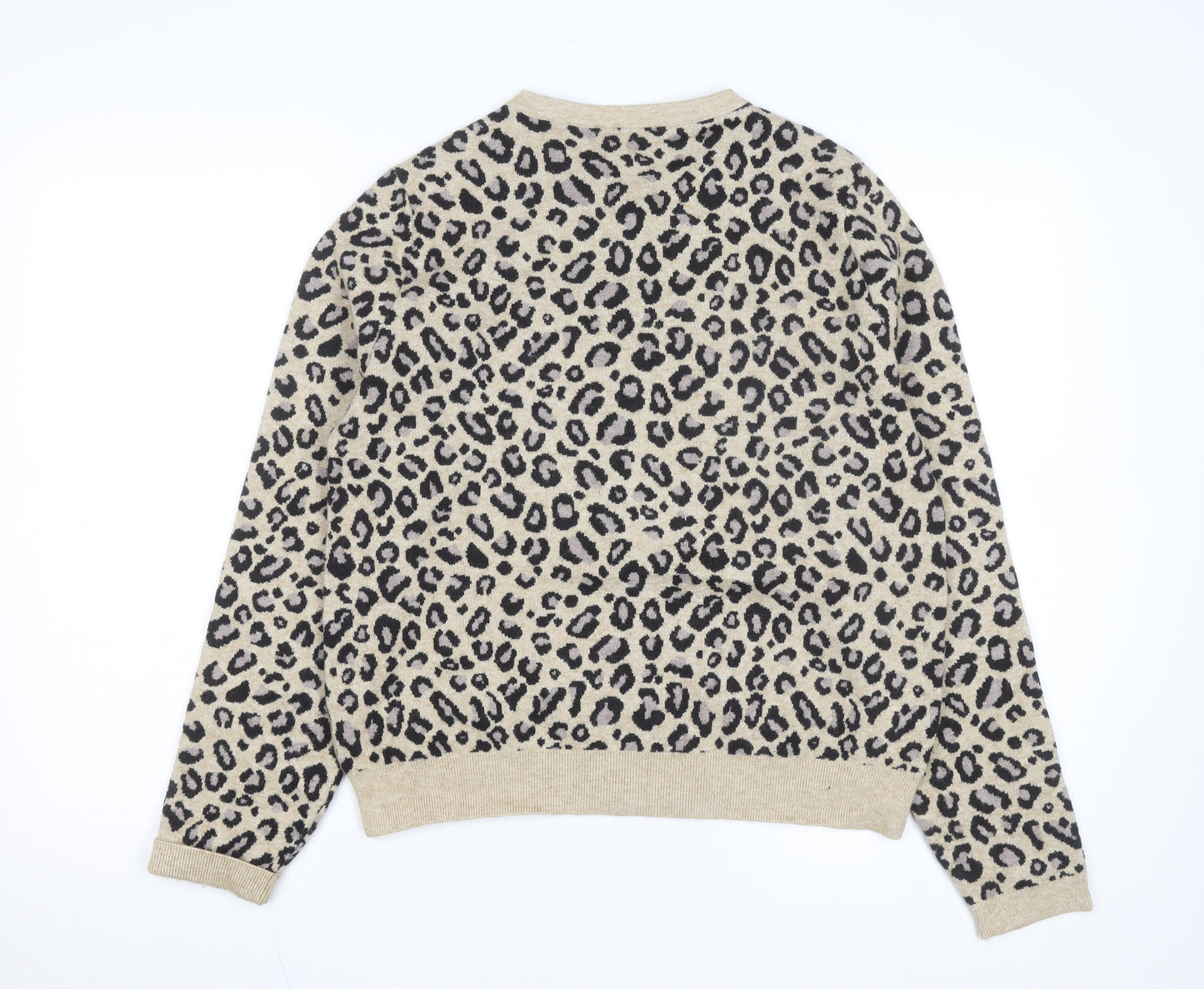 Tu Women Beige Leopard Print Long Sleeve Cardigan Size 14
