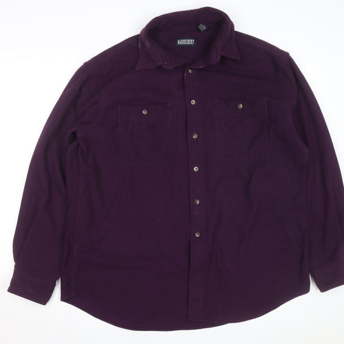Lands' End Men's Purple Fleece Button-Up Shirt Long Sleeve L Regular