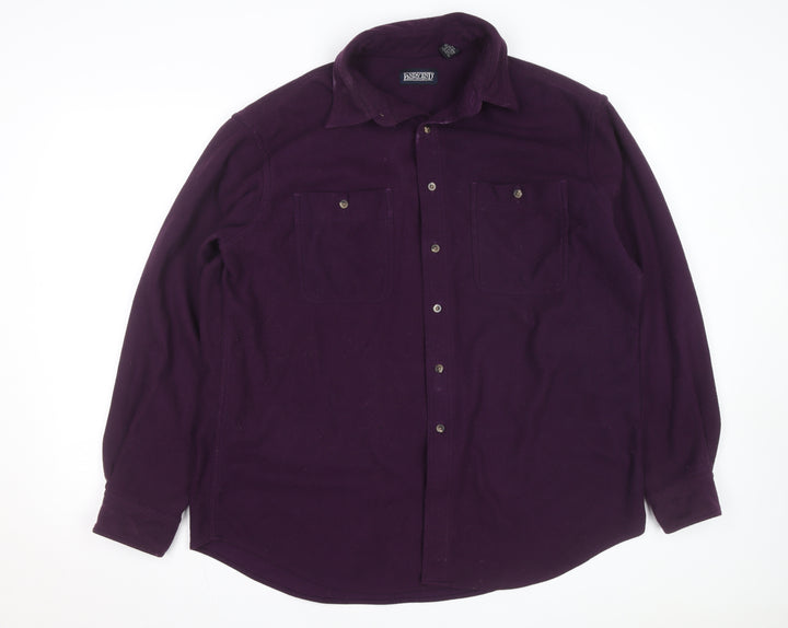 Lands' End Men's Purple Fleece Button-Up Shirt Long Sleeve L Regular