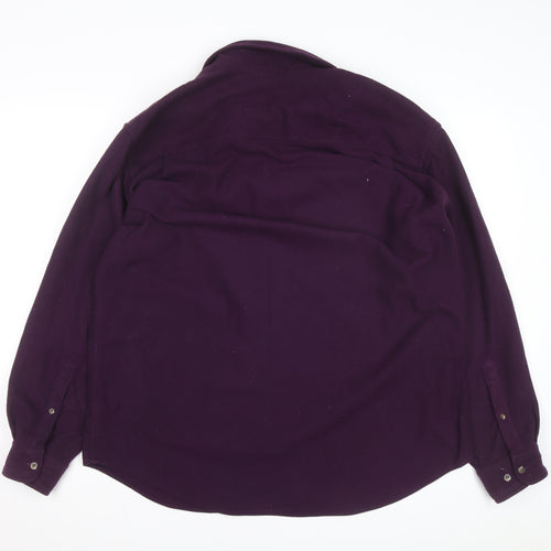 Lands' End Men's Purple Fleece Button-Up Shirt Long Sleeve L Regular