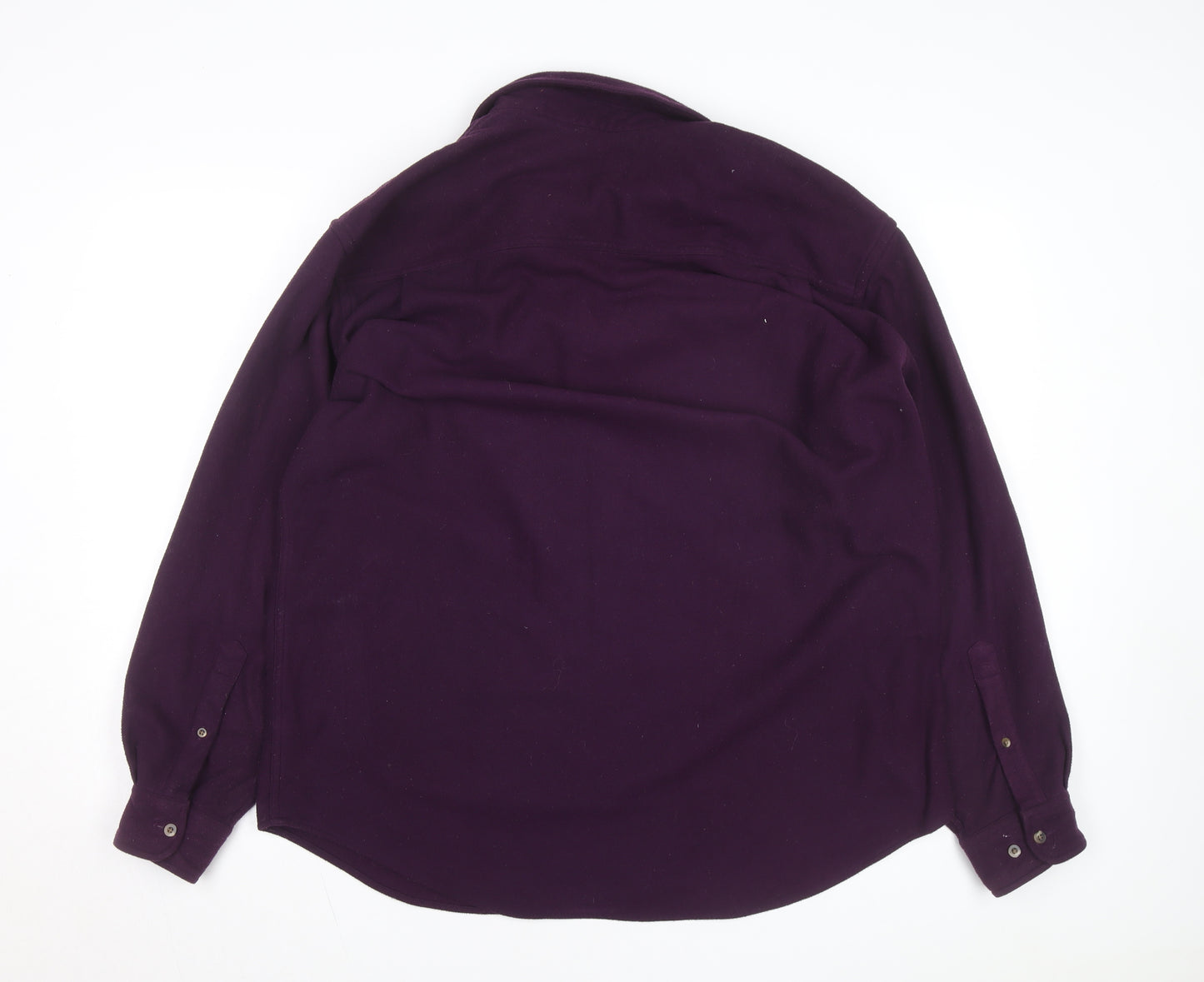 Lands' End Men's Purple Fleece Button-Up Shirt Long Sleeve L Regular