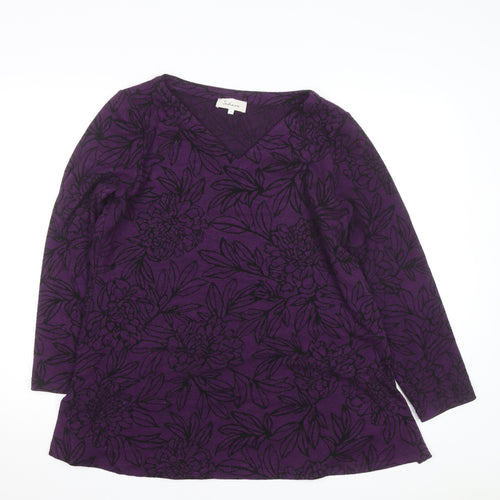 Sahara Women Purple Floral Wool Viscose V-Neck Long Sleeve Jumper L