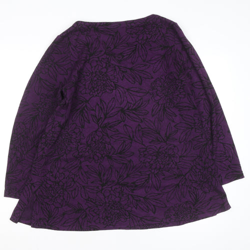 Sahara Women Purple Floral Wool Viscose V-Neck Long Sleeve Jumper L