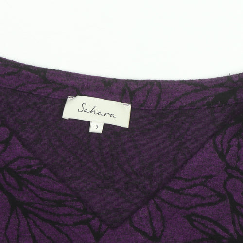 Sahara Women Purple Floral Wool Viscose V-Neck Long Sleeve Jumper L