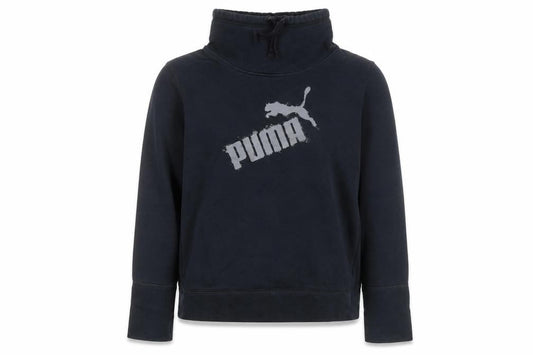Front view of Puma women’s black xl pullover sweatshirt funnel neck logo jumper