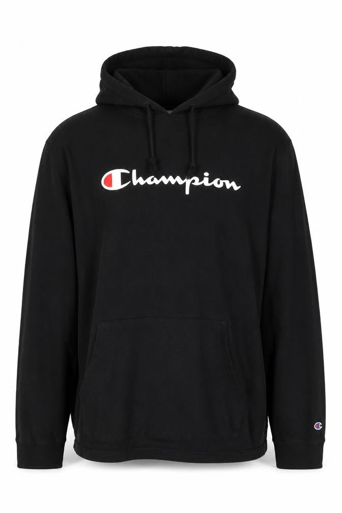 Front view of Champion Men's Black Pullover Hoodie L Logo Sportswear