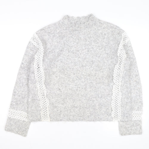 Marks and Spencer Womens Grey Mock Neck Wool Blend Jumper M