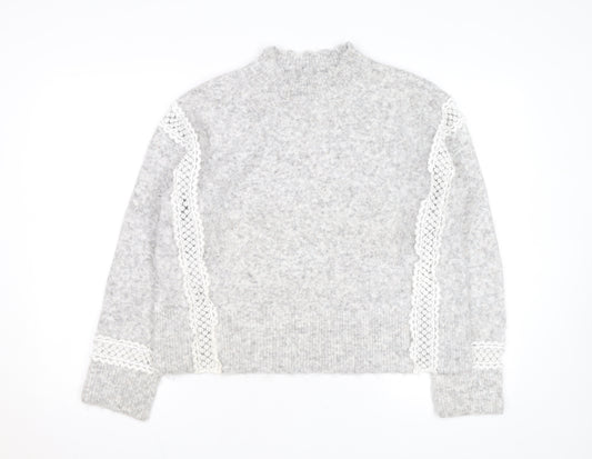 Marks and Spencer Womens Grey Mock Neck Wool Blend Jumper M
