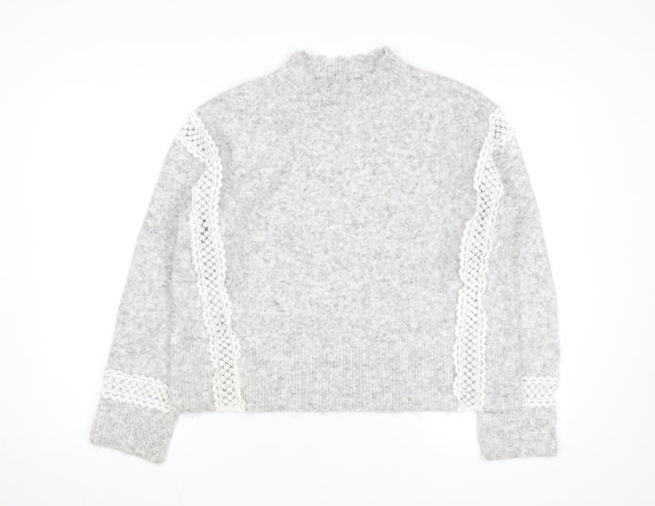 Marks and Spencer Womens Grey Mock Neck Wool Blend Jumper M