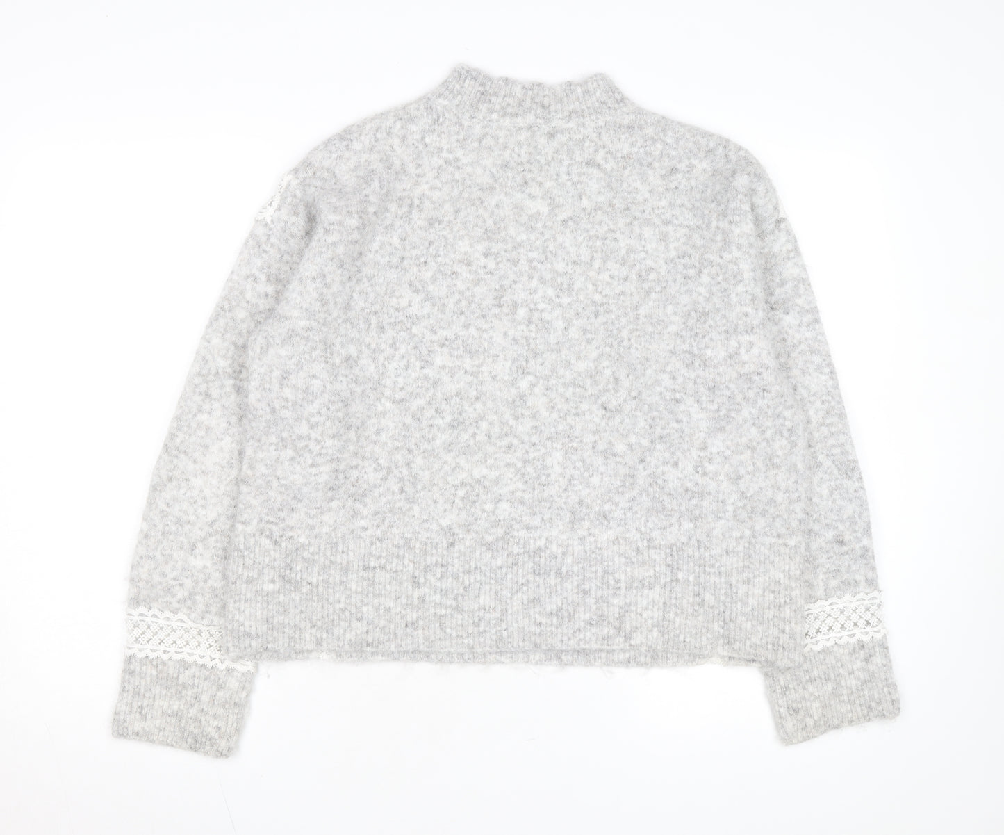 Marks and Spencer Womens Grey Mock Neck Wool Blend Jumper M