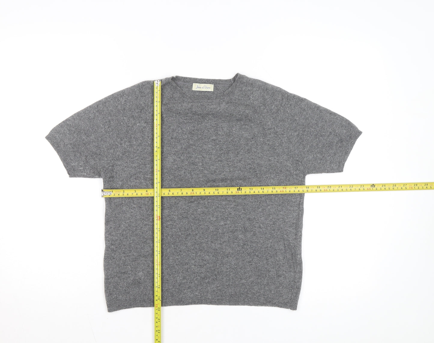 Joie de Vivre Women's Grey Wool Cashmere Short Sleeve Jumper Size M