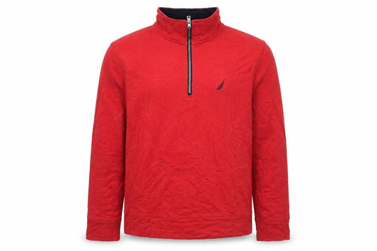 Front view of Nautica Men's Red 1/4 Zip Fleece Pullover Sweatshirt, size S