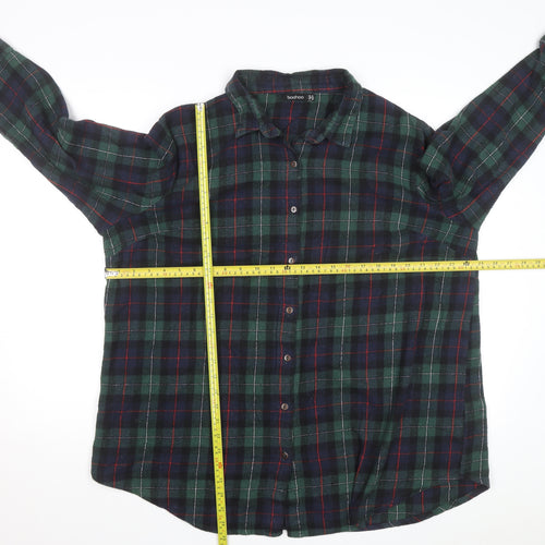 Boohoo Womens Green Check Flannel Button-Up Shirt Size 14