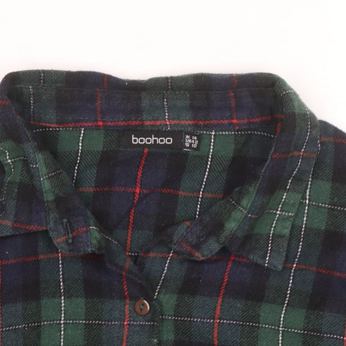 Boohoo Womens Green Check Flannel Button-Up Shirt Size 14