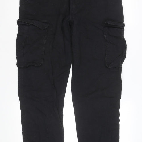 Easy Mens Black Slim Fit Cargo Trousers 34L Cotton Casual