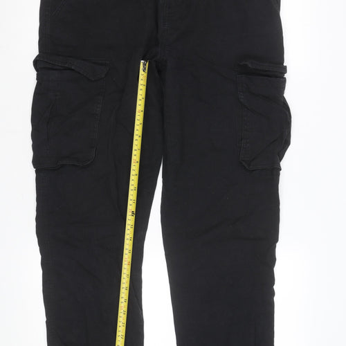 Easy Mens Black Slim Fit Cargo Trousers 34L Cotton Casual
