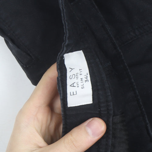 Easy Mens Black Slim Fit Cargo Trousers 34L Cotton Casual