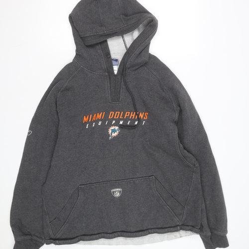 Reebok Men’s Grey Miami Dolphins Pullover Hoodie Size L Sports NFL