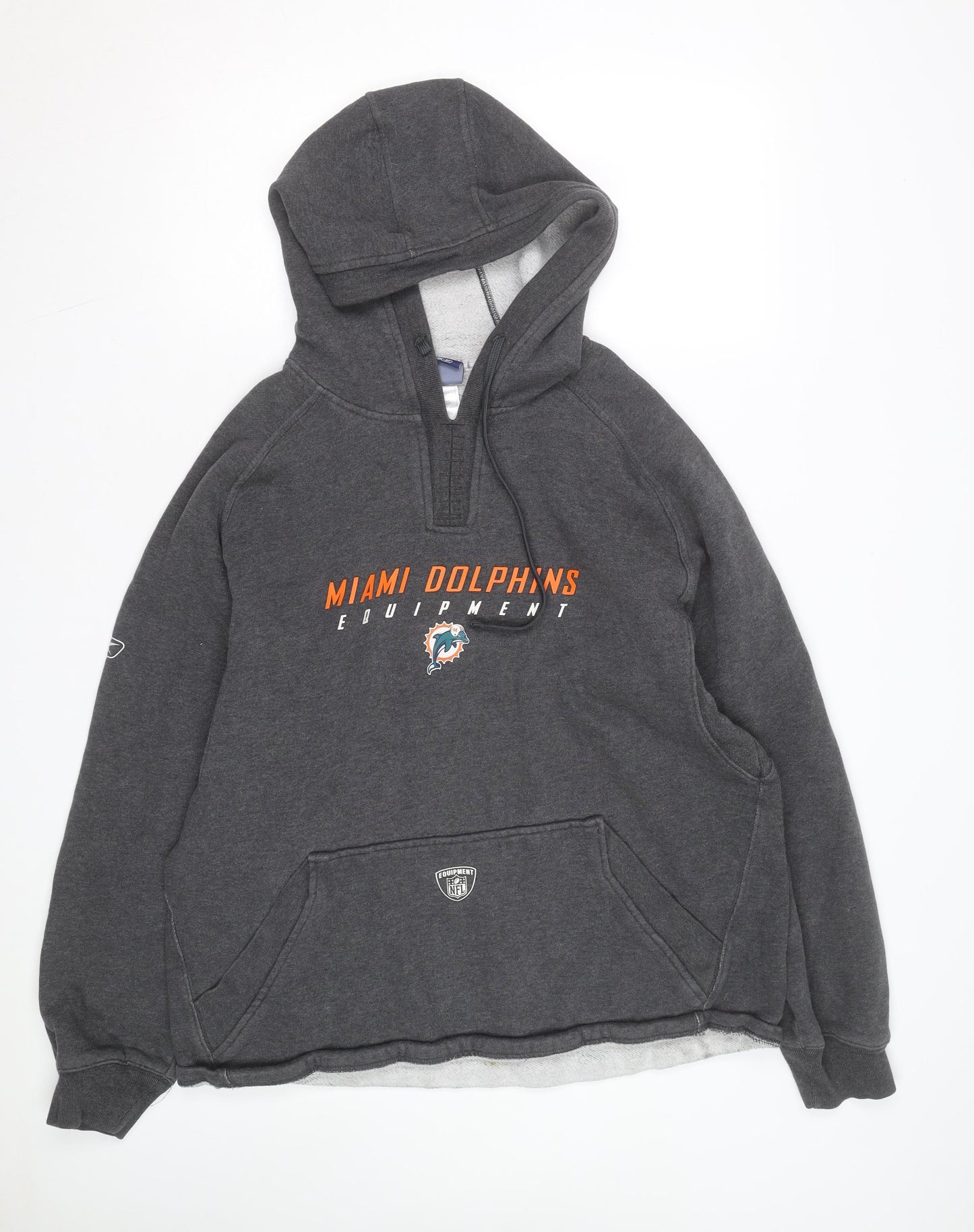 Reebok Men’s Grey Miami Dolphins Pullover Hoodie Size L Sports NFL