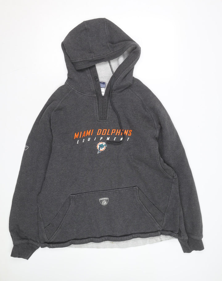 Reebok Men’s Grey Miami Dolphins Pullover Hoodie Size L Sports NFL