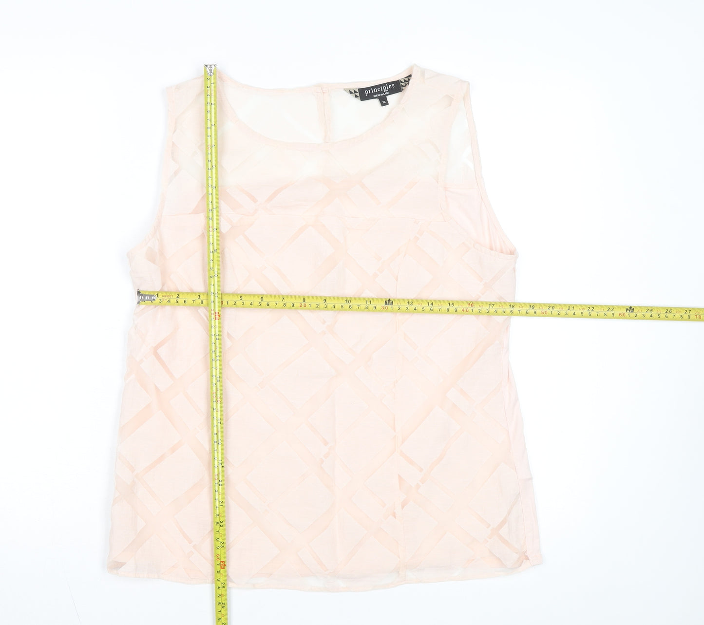 Principles by Ben de Lisi Women's Beige Sleeveless Geometric Blouse Size 16