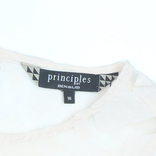 Principles by Ben de Lisi Women's Beige Sleeveless Geometric Blouse Size 16