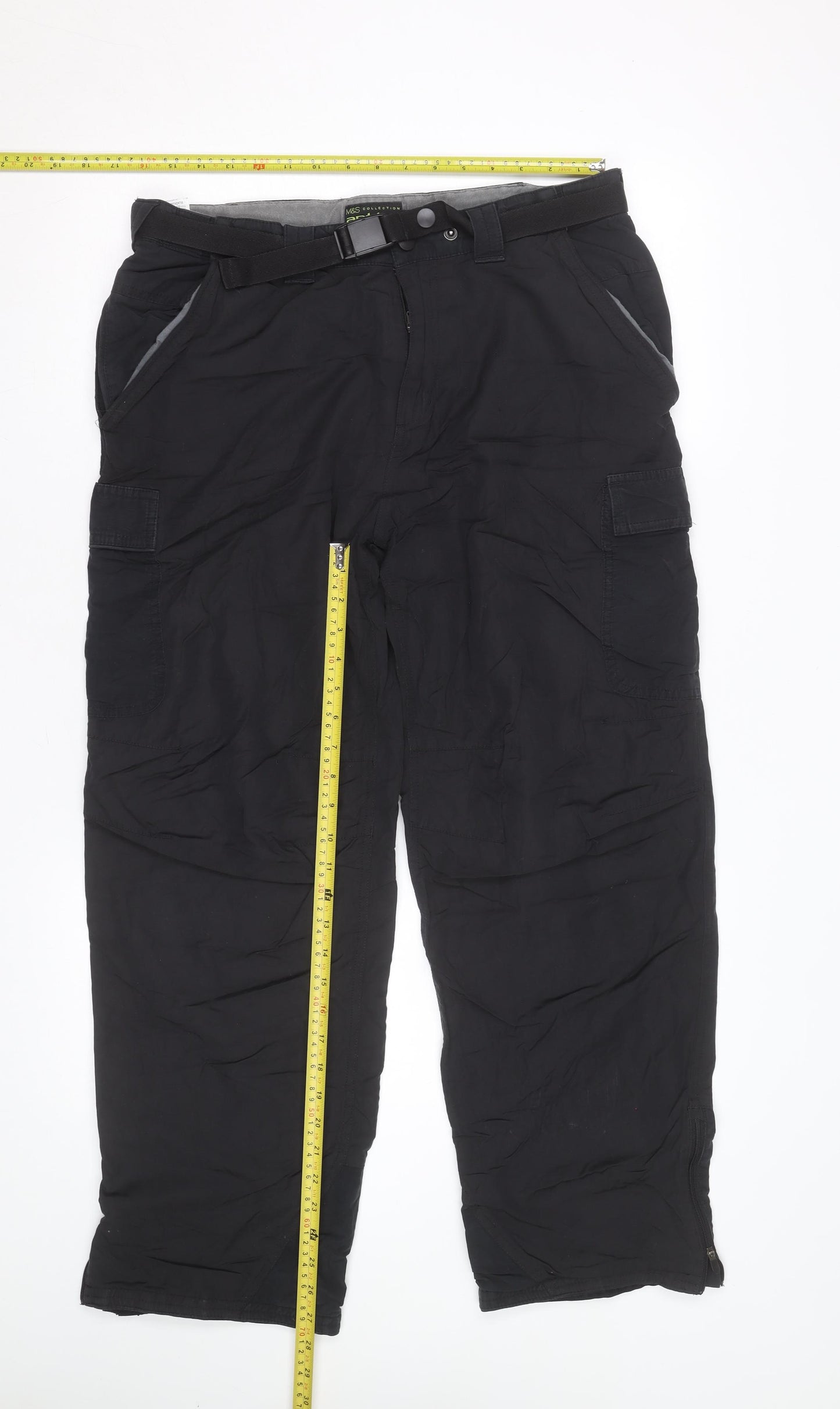 Marks and Spencer Men's Black Cargo Trousers 34W 31L Belted Lightweight
