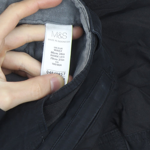 Marks and Spencer Men's Black Cargo Trousers 34W 31L Belted Lightweight
