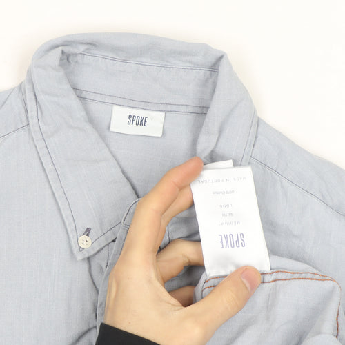 Spoke Men's Blue Slim Fit Long Sleeve Cotton Button-Up Shirt