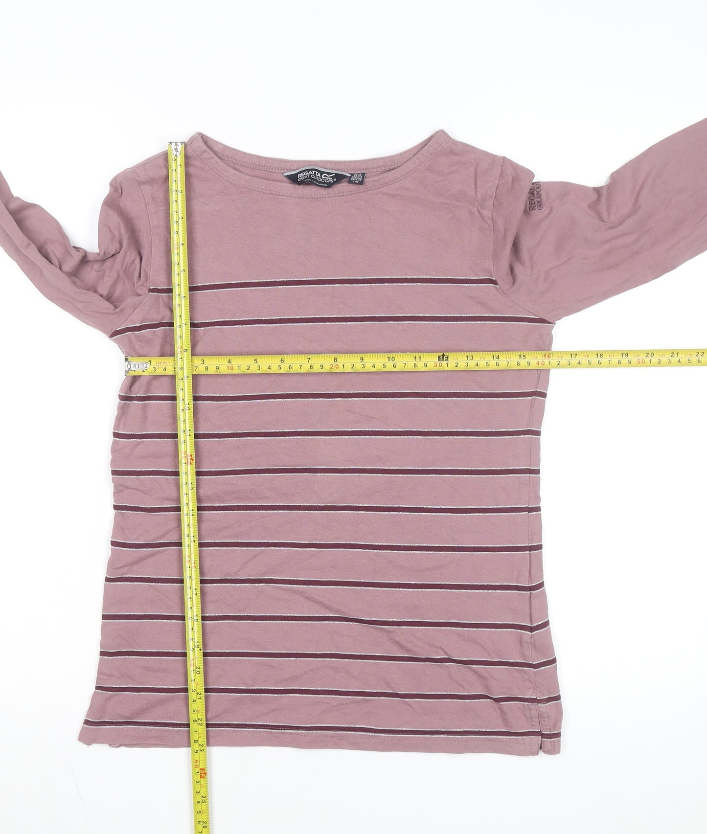 Regatta Women Pink Striped Long Sleeve Cotton Top UK 10