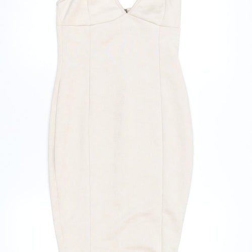 In The Style Women Beige Bodycon Knee Length Dress Size 8