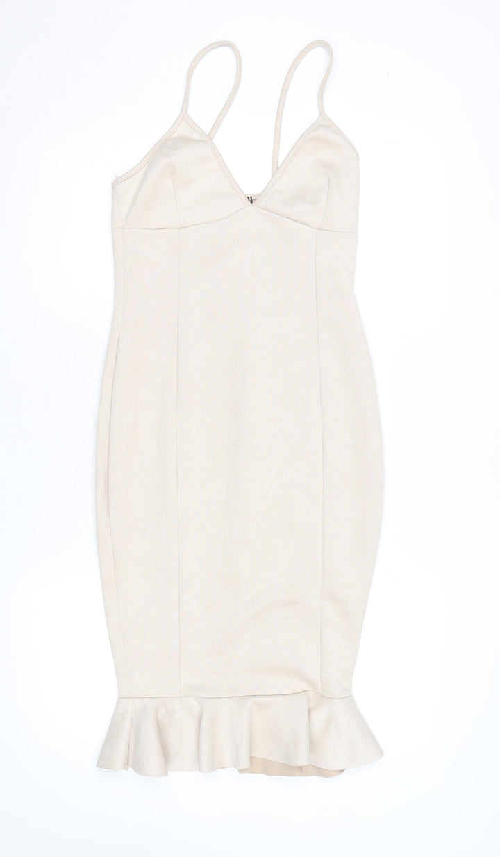In The Style Women Beige Bodycon Knee Length Dress Size 8