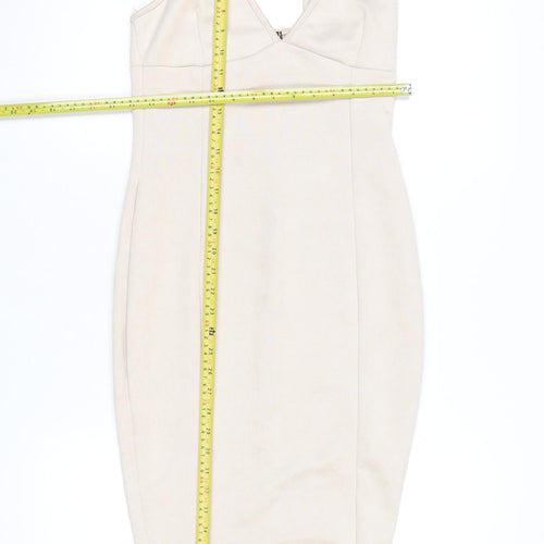 In The Style Women Beige Bodycon Knee Length Dress Size 8