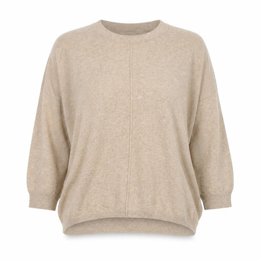 Front view of Great Plains Women's Beige Wool Cashmere 3/4 Sleeve Knit Sweater XS