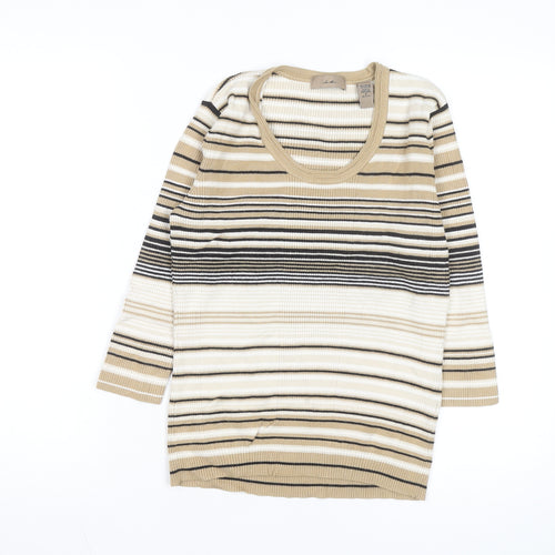 i.e. Women’s Beige Striped Scoop Neck 3/4 Sleeve Pullover Jumper Size S