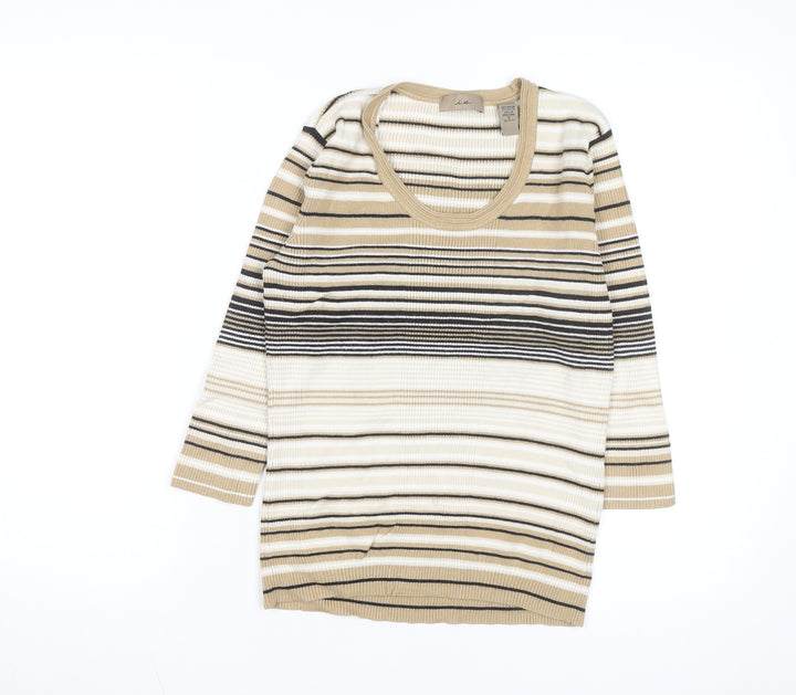 i.e. Women’s Beige Striped Scoop Neck 3/4 Sleeve Pullover Jumper Size S